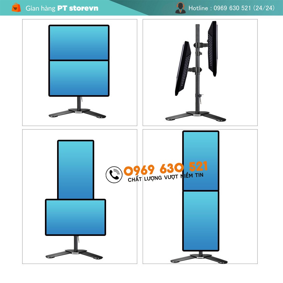 Giá Treo Màn Hình  - Giá Treo 2 Màn Hình 17-27 Inch Thiết Kế Chân Để Bàn - Xếp Màn Trên / Dưới - Xoay Màn 360 M073