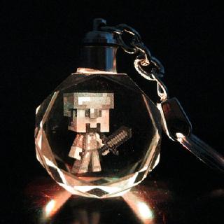 Móc khóa có đèn LED pha lê in chữ My World Bitter To JJ Monster MINECRAFT