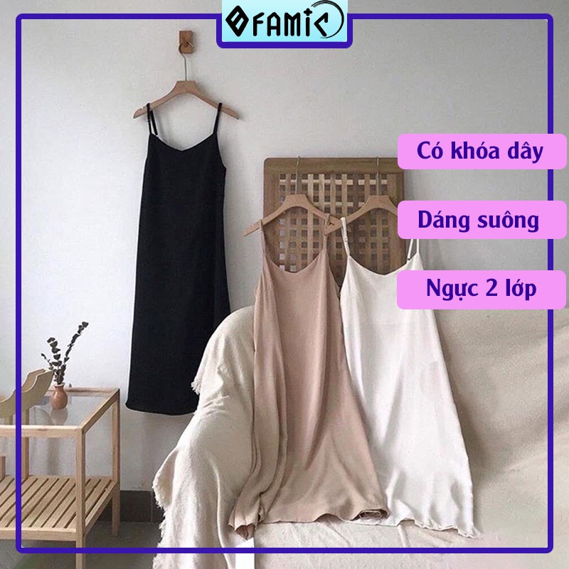Váy 2 Dây ❤️𝑭𝑹𝑬𝑬𝑺𝑯𝑰𝑷❤️ Đầm 2 dây dáng xuông nữ chất đũi lụa trơn basic