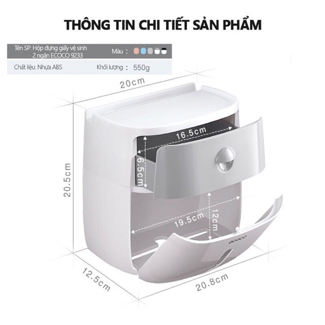 Hộp đựng giấy vệ sinh 2in1 Ecoco cao cấp