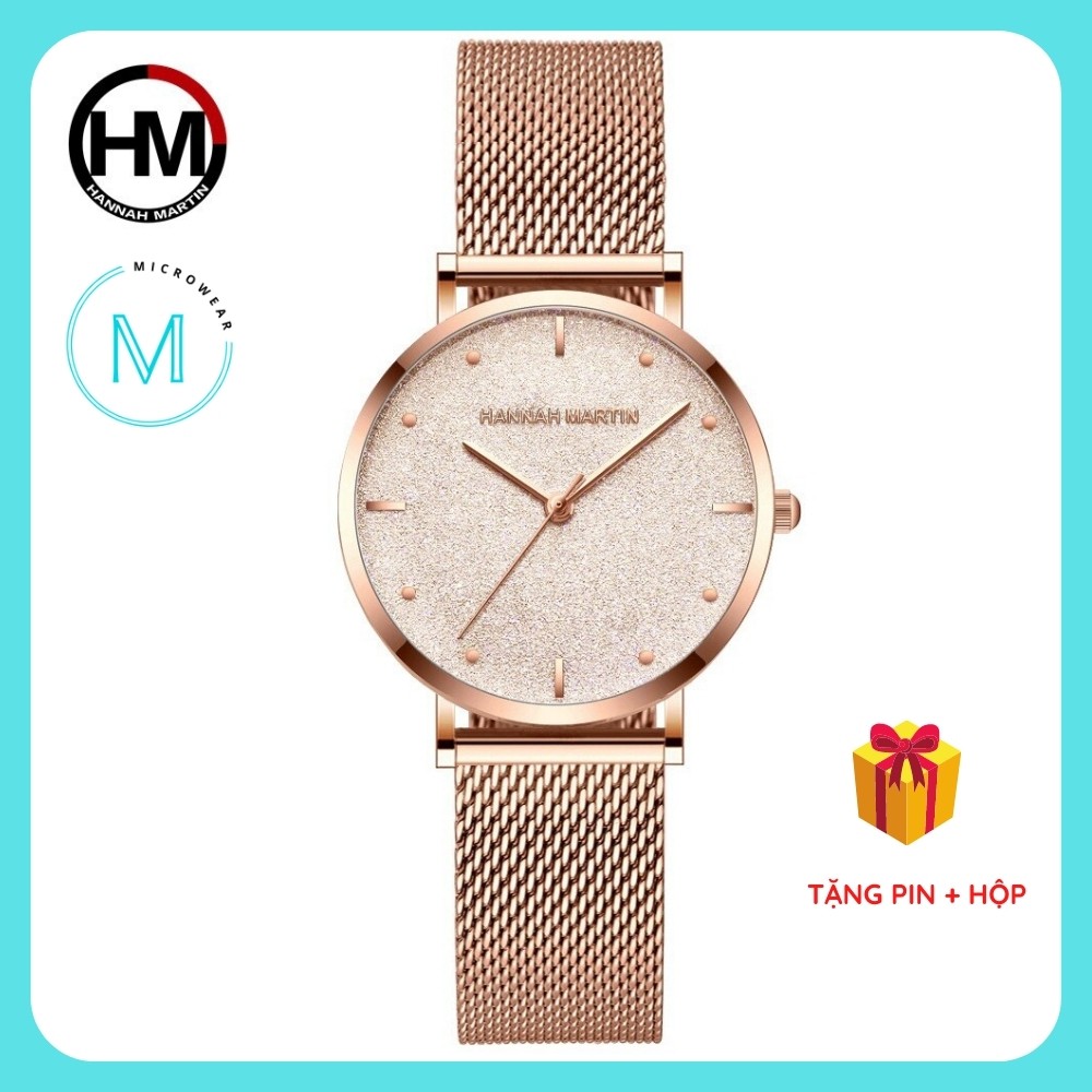 Đồng hồ nữ siêu mỏng HANNAH MARTIN HM-MS36 chính hãng máy Nhật cao cấp dây thép sang trọng cá tính