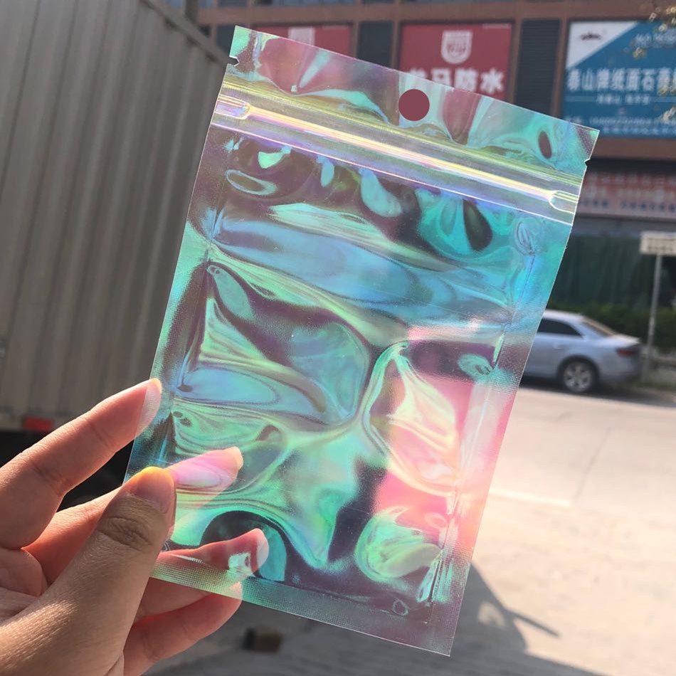 Set 100 Túi Zip Màu Cầu Vồng Holographic Tự Niêm Phong Túi Đựng Điện Thoại Di Động