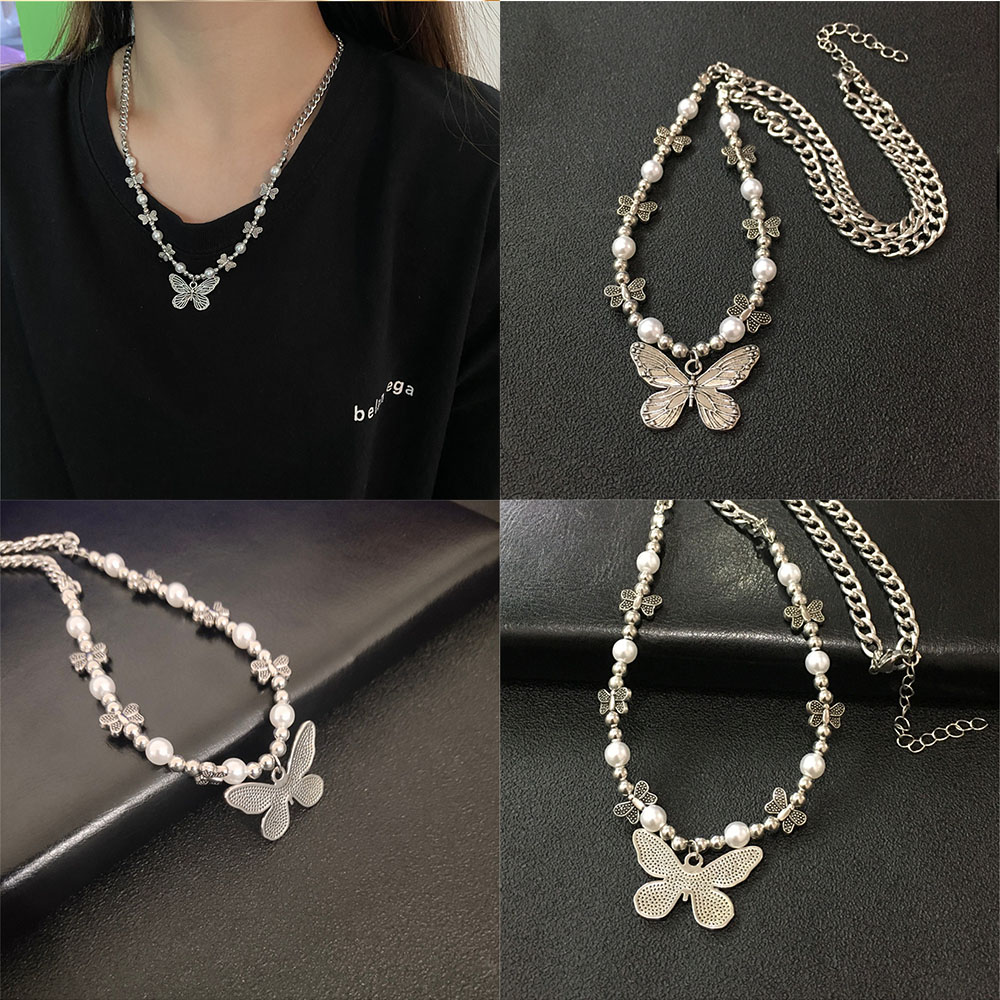 Dây chuyền mặt hình bươm bướm đính ngọc trai thời trang cho nữ