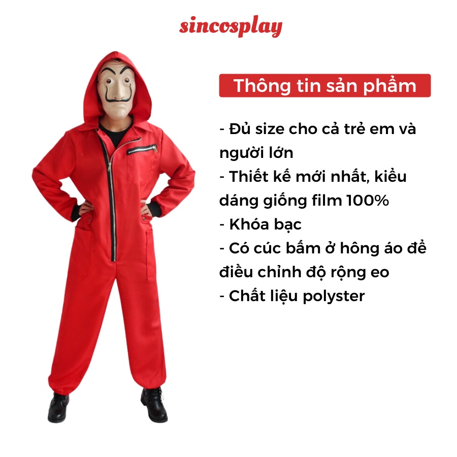 Bộ đồ Money Heist cosplay Halloween phiên bản mới, thiết kế giống phim 100% đủ size người lớn và trẻ em | BigBuy360 - bigbuy360.vn