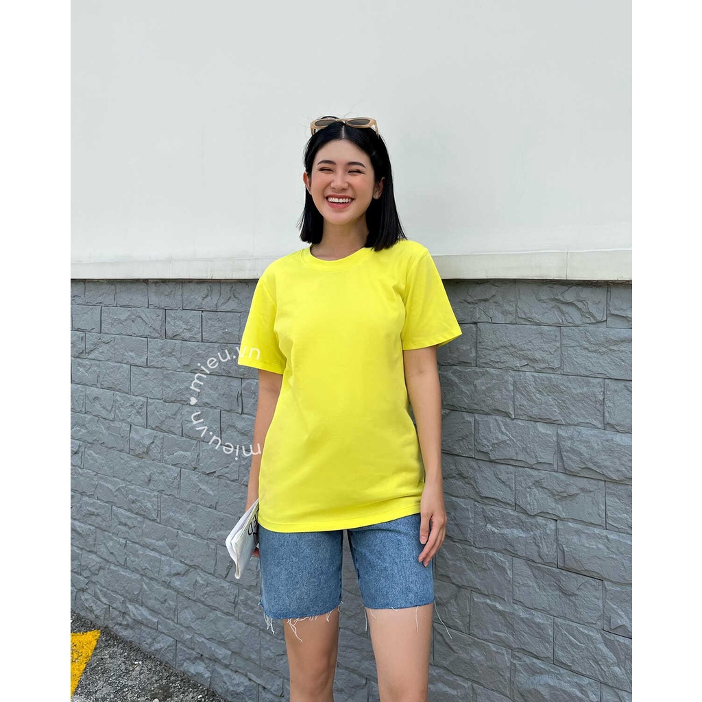 Áo thun nữ cổ tròn màu neon thiết kế basic tay lửng MIEU - JAU01