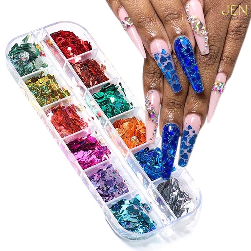 Sequin kim tuyến trái tim-phụ kiện nail móng