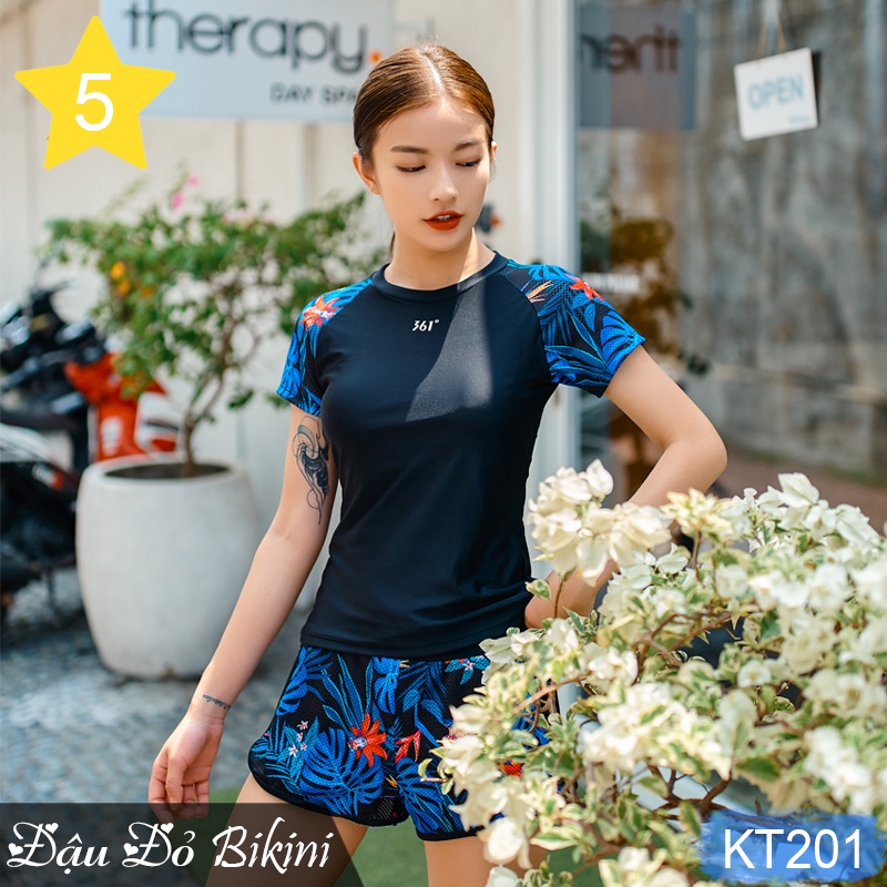 Bộ bơi 2 mảnh thể thao nữ, phong cách trẻ trung năng động, dáng áo cộc tay quần sooc đùi 2 lớp, chất đẹp dày dặn | KT201