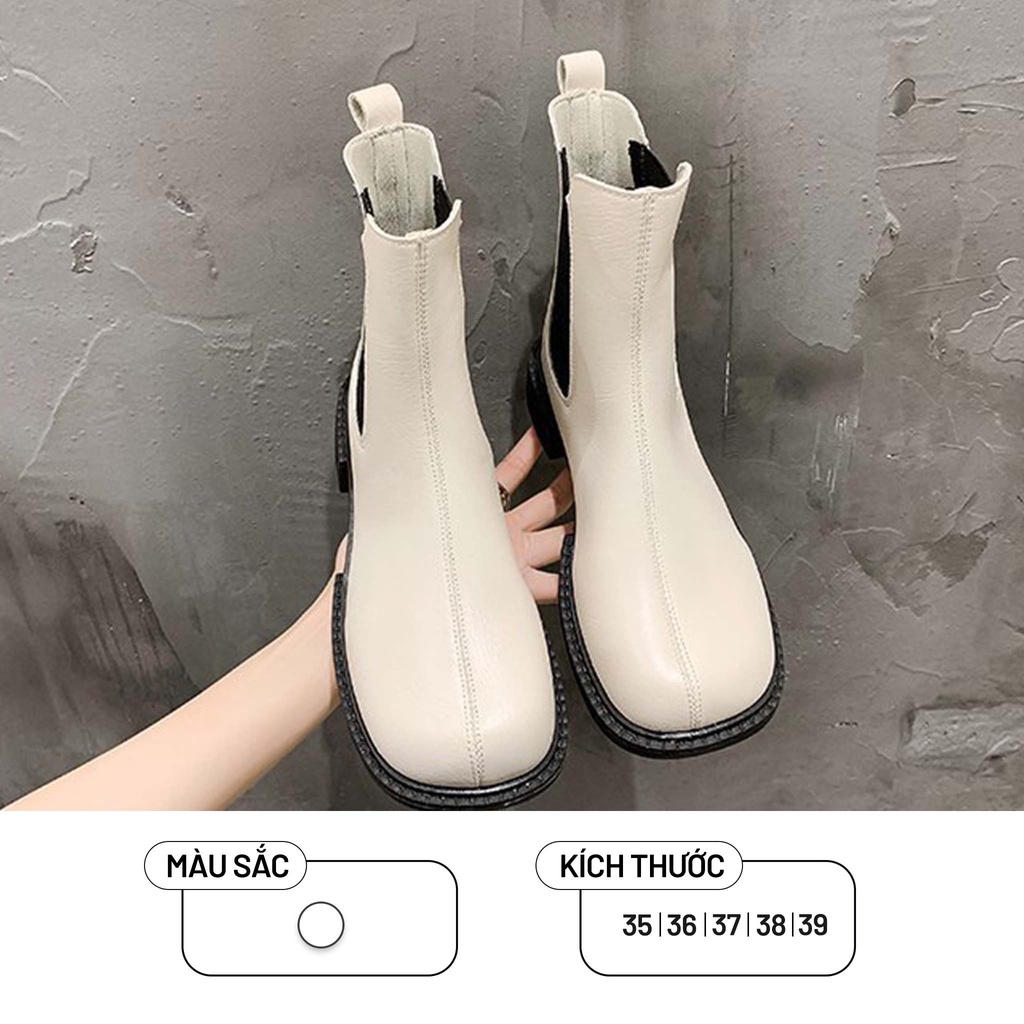 Giày Bốt Martin Ulzzang Nữ Vintage, Chealse Boots Da Cao Cấp Mũi Tròn Cổ Cao Đế Độn 3cm Hàn Quốc - Iclassy_shoes