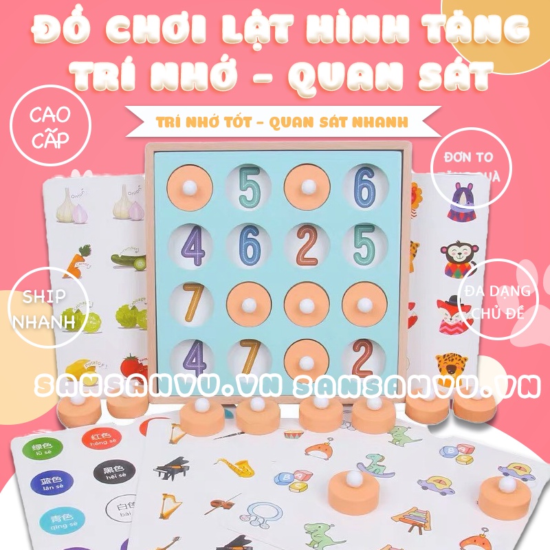 Đồ Chơi Lật Hình Luyện Trí Nhớ Bằng Gỗ Giúp Bé Rèn Luyện Ghi Nhớ Hình Ảnh 12 Chủ Đề Cho Bé Học