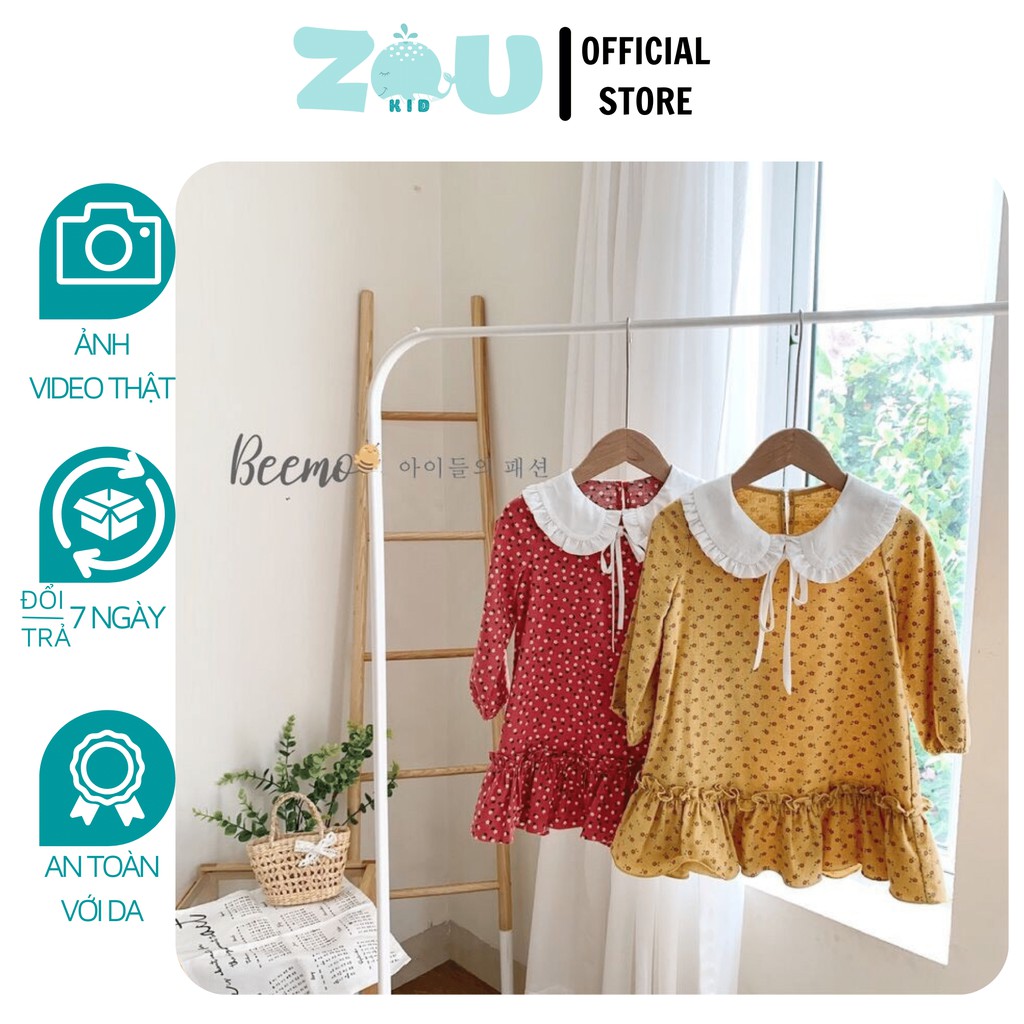 Váy Hoa Nhí Cổ Nơ Điệu Đà Cho Bé Gái Chất Thô Bông Hàn Mềm Mịn ( 9 đến 23kg) - ZOU KIDS