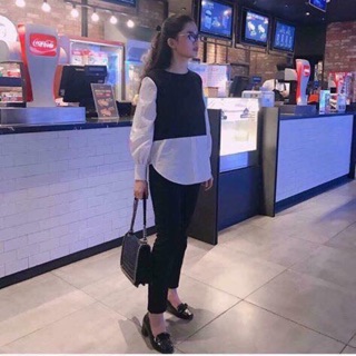 Áo sơ mi phối đen trắng nữ hot 2019 mã ad17