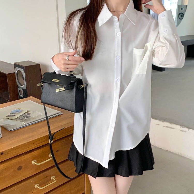 Áo sơ mi trắng DORIA dáng basic trơn có túi dài tay không nhăn AosmdaitaykhongnhanA235 P0K44