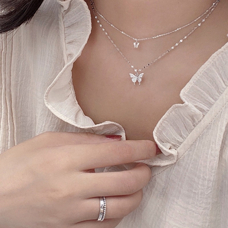 Vòng Cổ Choker Nhiều Lớp Bằng Kim Loại Mặt Hình Bướm Đính Đá Thời Trang Cho Nữ