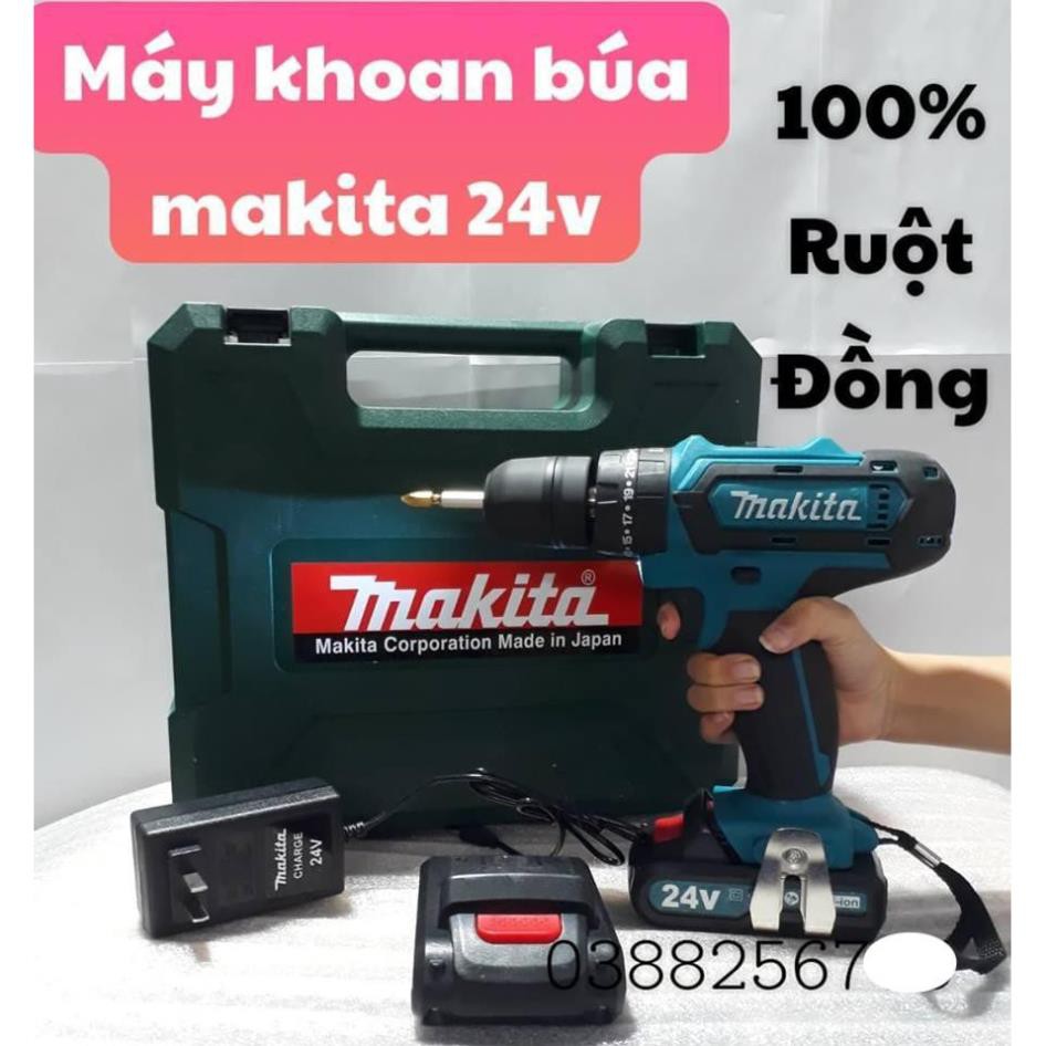 [SIÊU SALE]  Máy khoan pin MAKITA 24V Có BÚA và Phụ Kiện, máy bắt vít, máy khoan cầm tay cao cấp