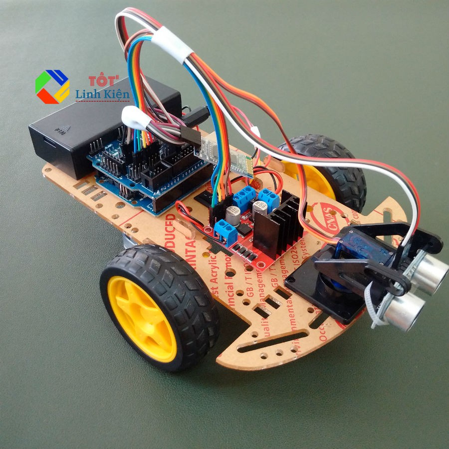 (Kèm CODE) Bộ xe Car Robot 3 bánh điều khiển Bluetooth, hồng ngoại, tránh vật cản DIY Carkit 4- Arduino