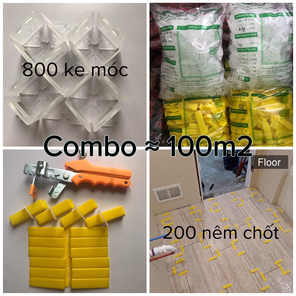 Combo 1000 Ke Lát Gạch Gồm 800 Ke Móc Và 200 Nêm Chốt - Tặng Kìm Siết - Kích Thước Mạch 1mm - 1.5mm