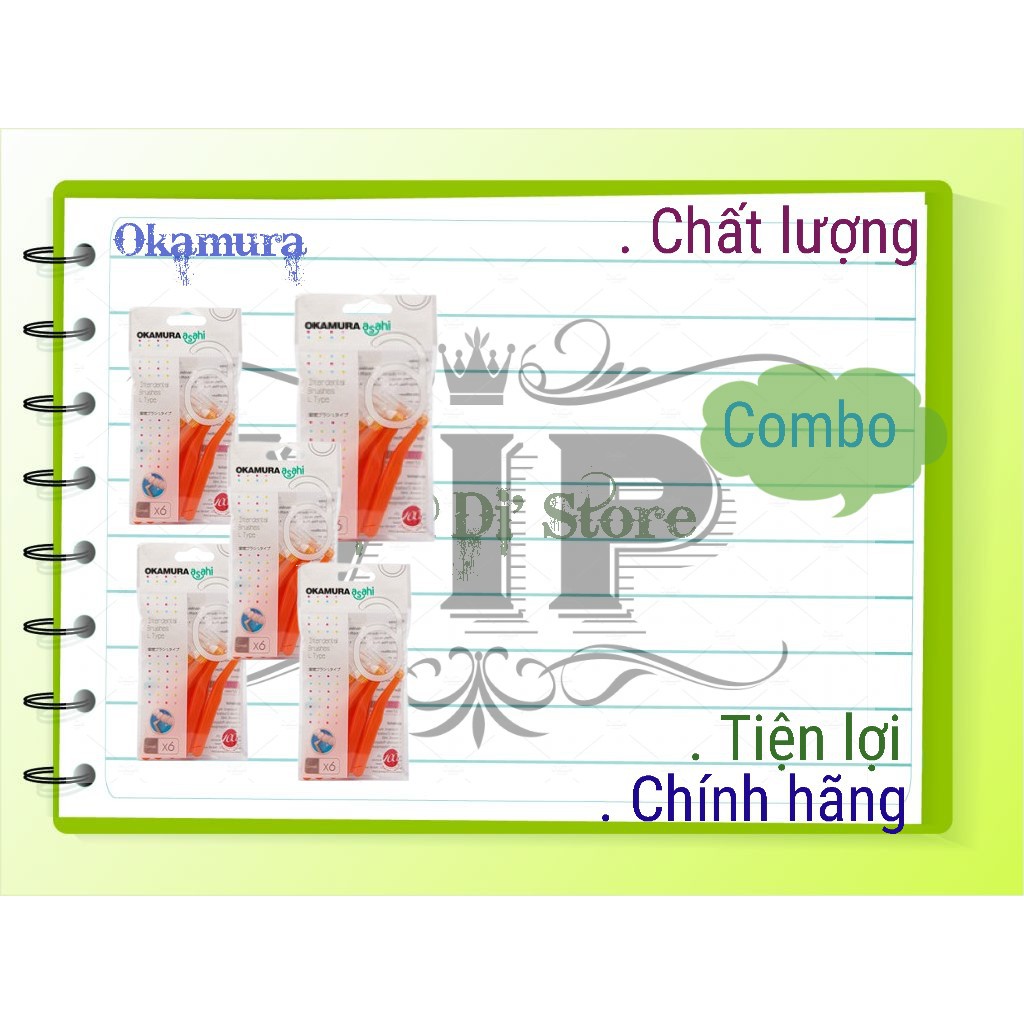 Okamura Combo 5 Gói bàn chải kẽ răng Okamura dạng L (6 cây/gói)