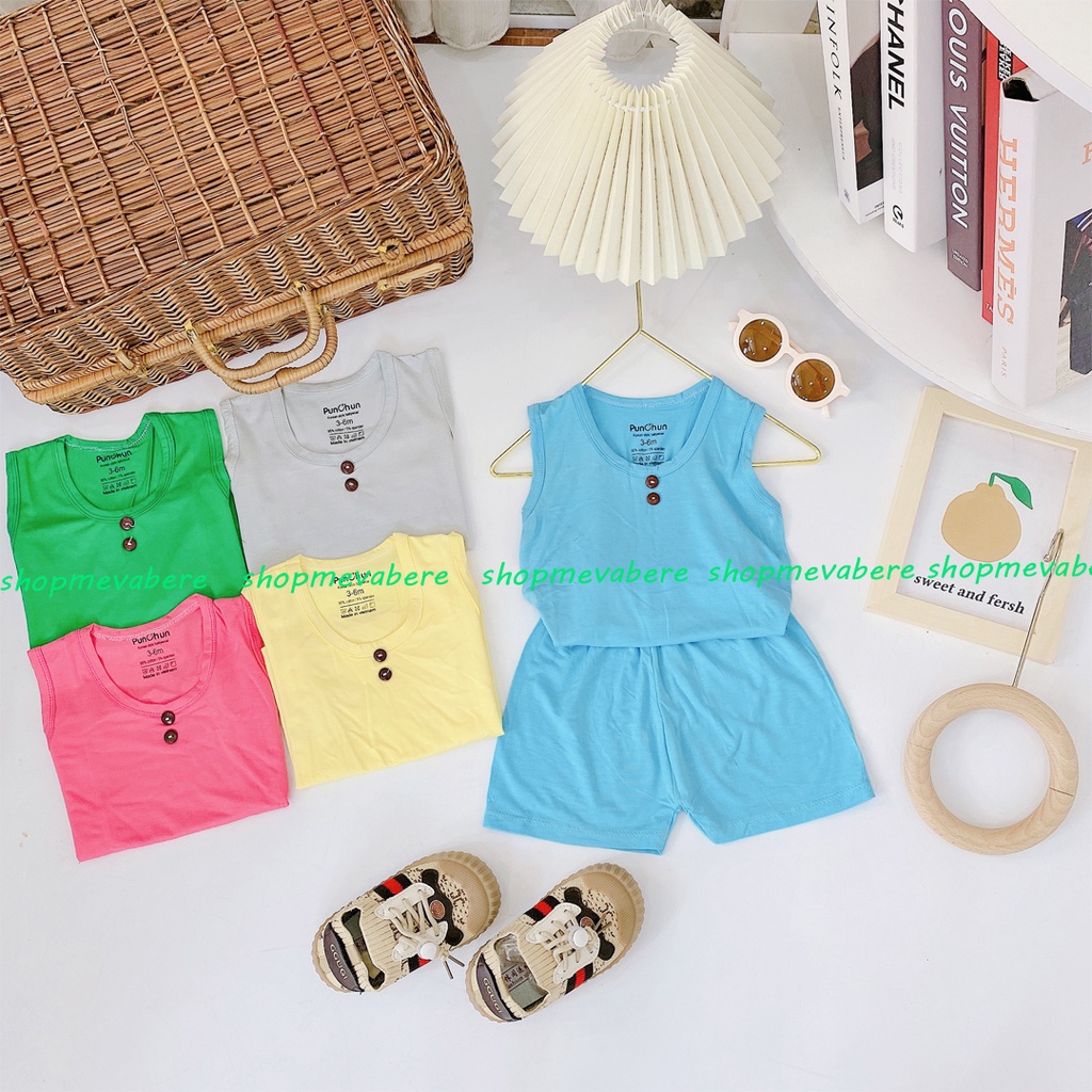 Bộ ba lỗ thun lạnh Punchun nhiều màu đáng yêu cho bé trai và bé gái 3-12kg, hàng đẹp, BO70