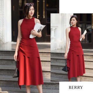 Đầm Đỏ  Berry Nhún Eo Sang Trọng
