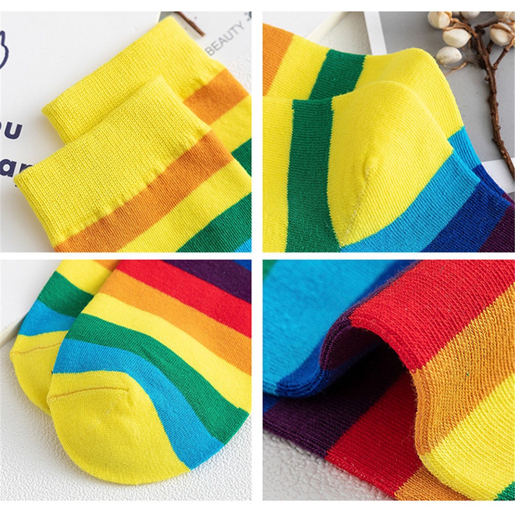 Tất Chân Kẻ Sọc Màu Cầu Vồng Thời Trang Cho Nam Nữ