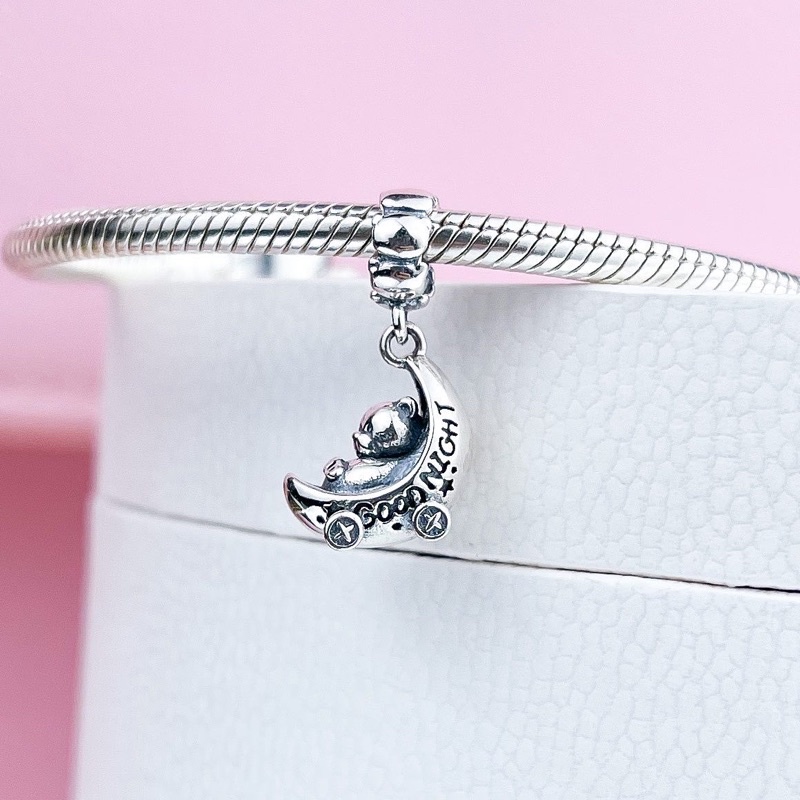 Hạt charm treo gấu nằm trong nôi bạc s925 Cao cấp - CÓ BẢO HÀNH