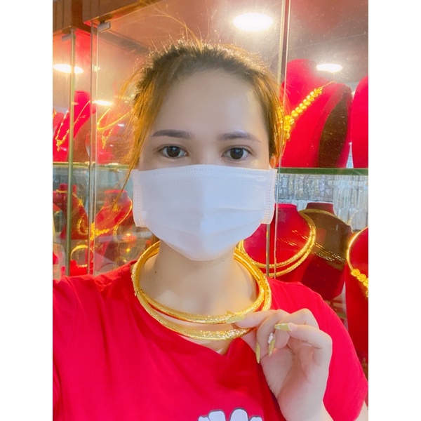 set 2 Kiềng cưới cô dâu chạm rồng phụng bản dẹp mạ vàng 24 cao cấp mẫu mới cực đẹp