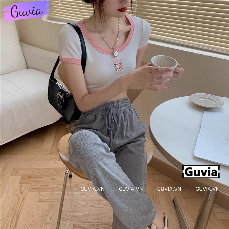 Áo Croptop Ôm Body Nữ GODS THÊU CÚN Cổ U Tay Ngắn, Áo Thun Croptop Kiểu In Họa Tiết GUVIA CR94