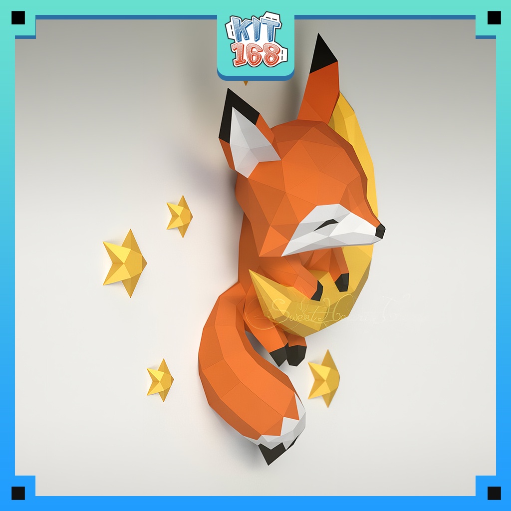 Mô hình giấy động vật Cáo con trên Mặt Trăng