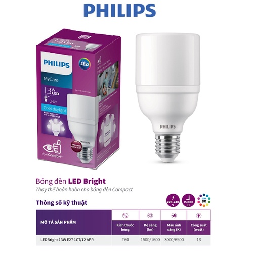 Bóng đèn Philips LEDBright 13W E27 6500K/ 3000K 230V