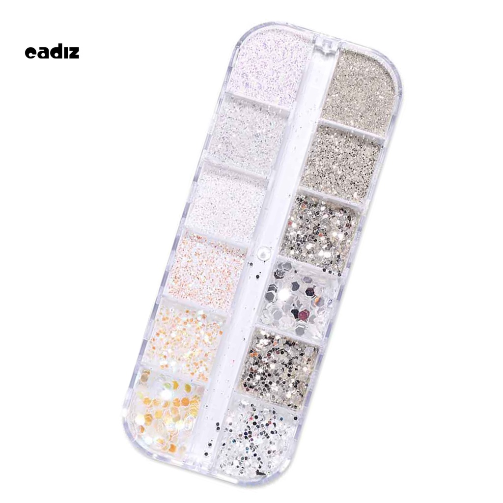 [Hàng mới về] Hộp phụ kiện kim sa trang trí móng tay nghệ thuật lấp lánh 12 ngăn phong cách năm mới
