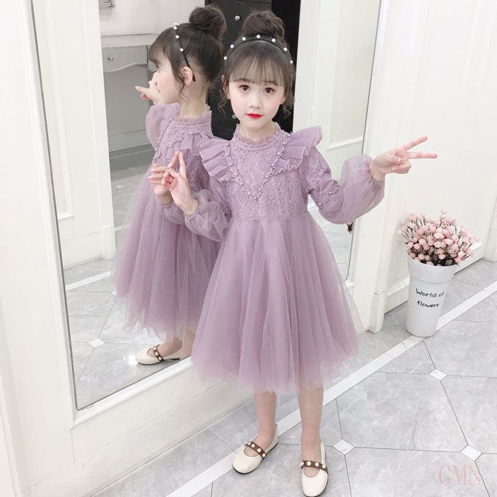 Đầm Phối Lưới Thời Trang Thu Đông Cho Bé Gái 3-14 Tuổi