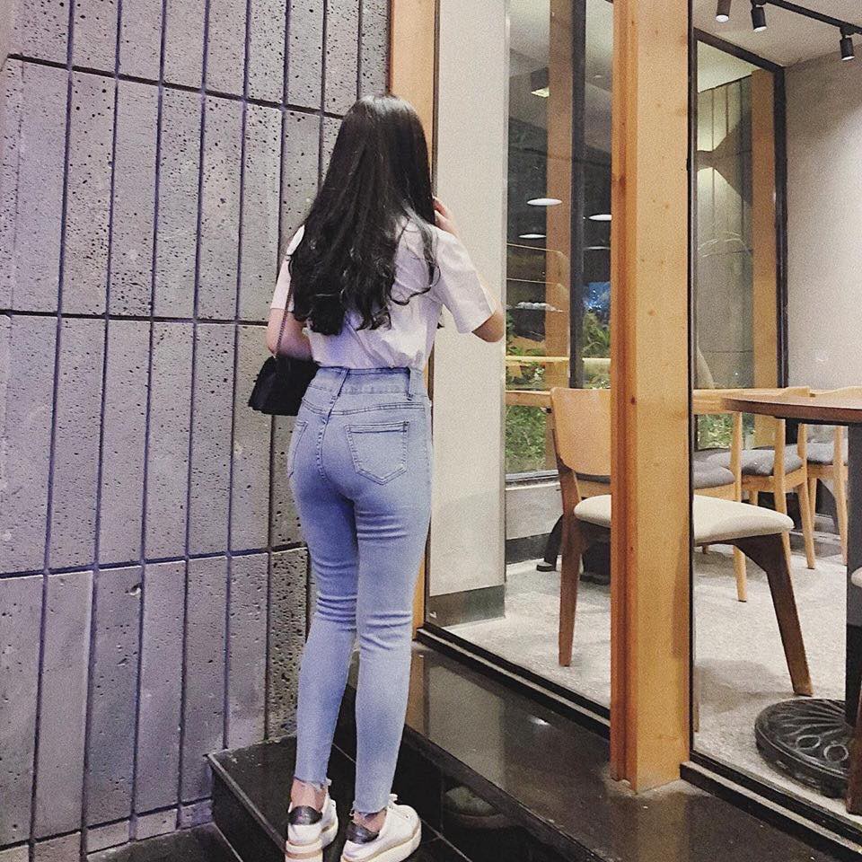 Quần Jeans Nữ Phối Túi Kiểu Lưng Cao 2 Nút Tôn Dáng Cực Đẹp