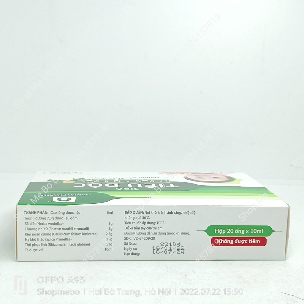 Siro tiêu độc nam hà hộp 20 ống