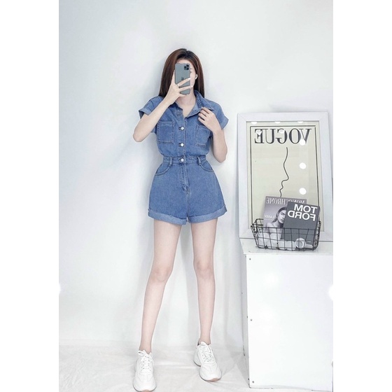 jumpsuit jean ngắn