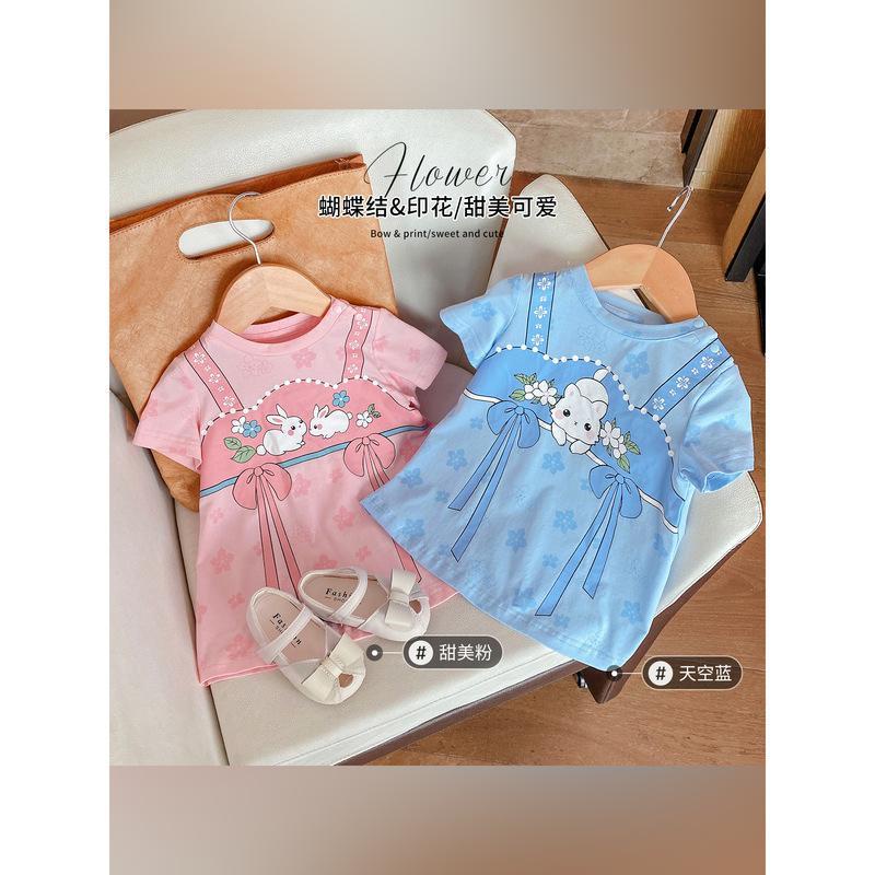 Đầm Công Chúa Tay Ngắn Thắt Nơ In Họa Tiết Hoạt Hình Kiểu Hàn Quốc Thời Trang Mùa Hè Cho Bé Gái