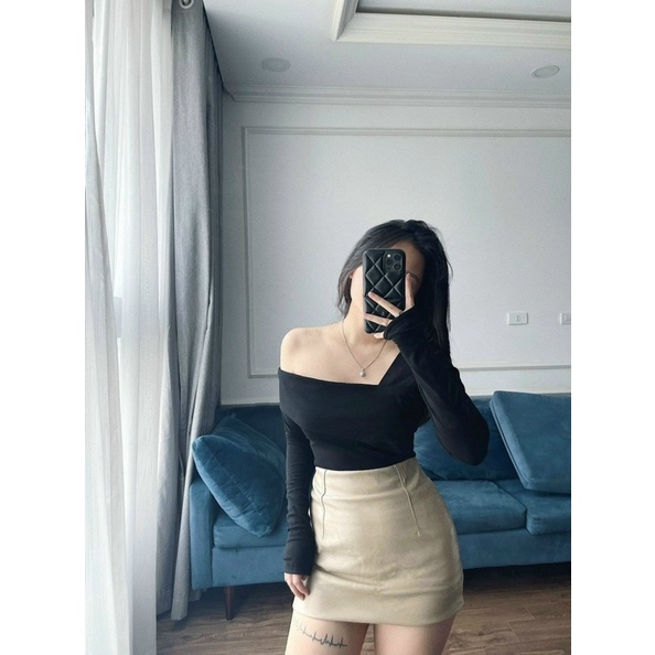 [HOT] Áo lệch vai tay dài nữ,Áo thun body lệch vai AO16