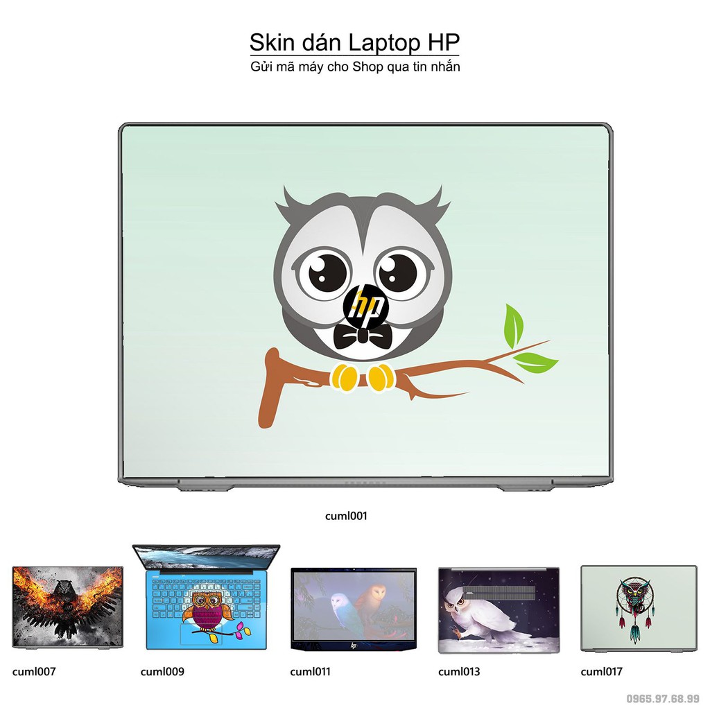 Skin dán Laptop HP in hình Cú mèo (inbox mã máy cho Shop)