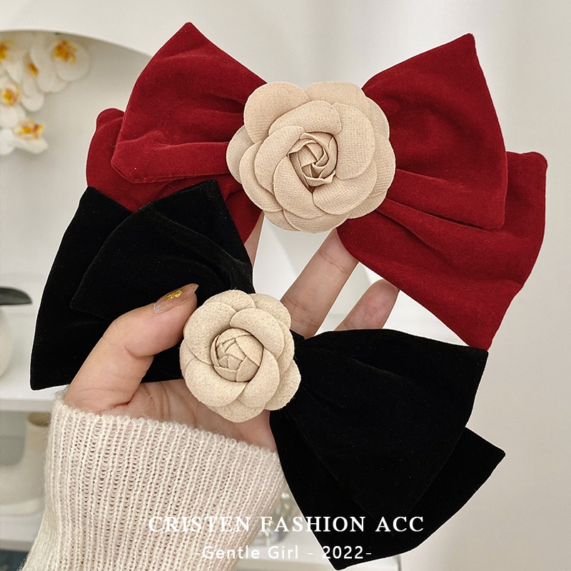 Kẹp Tóc Nơ Màu Đen Bằng Nhung Phong Cách Retro Thời Trang Mùa Xuân Dành Cho Nữ