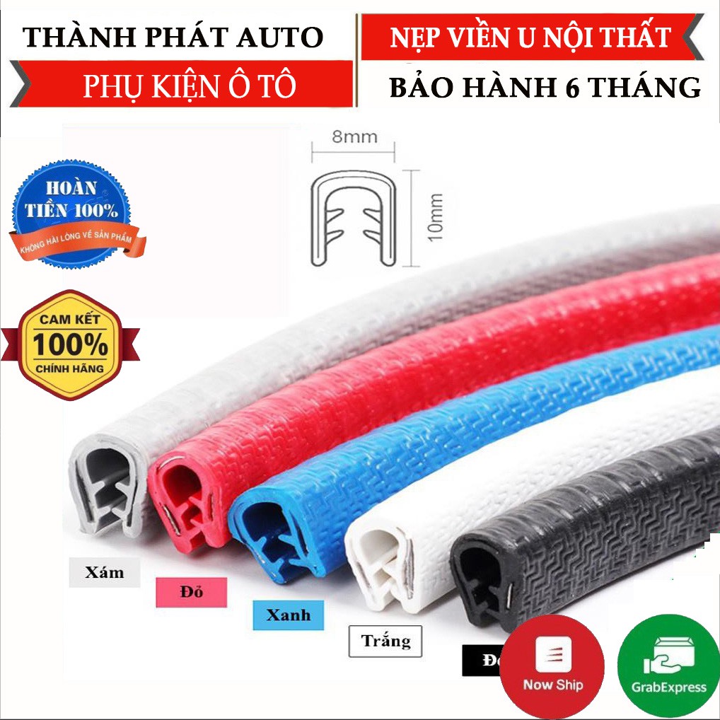 Combo 5 mét Gioăng Cao Su, Nẹp Viền Cửa Chữ U Lõi Thép Chống Va Đập Trầy Xước Cánh Cửa Ô Tô