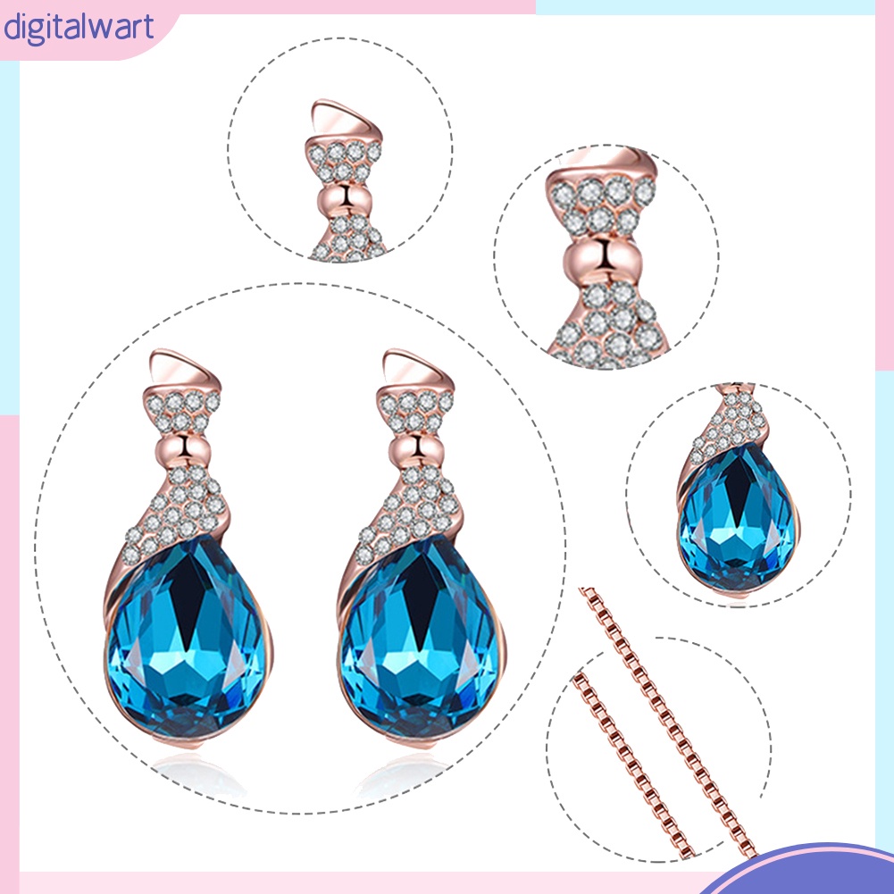 Bộ Vòng cổ + Bông Tai Đính Đá Hình Giọt Nước Cho Nữ