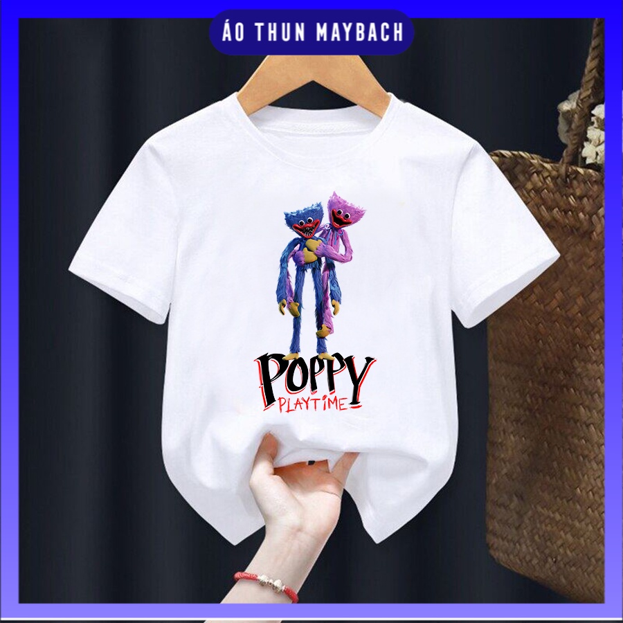 Áo Thun Poppy Playtime Huggy Wuggy màu trắng cho bé trai bé gái cực chất PP 8-14