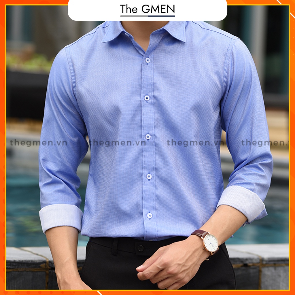 Áo sơ mi nam The GMEN Hạt gạo chống nhăn thoáng mát, bề mặt dệt tổ ong độc đáo