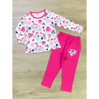 Bộ thun cotton tay dài bé gái in tim
