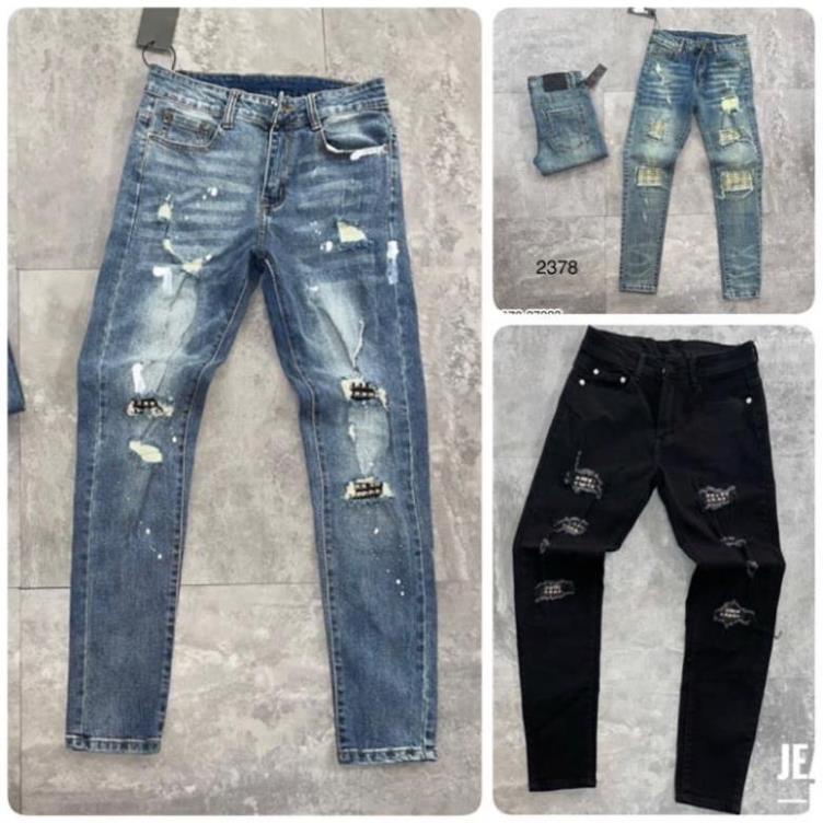 Quần Jeans dài cho nam DSQ, AMIRI, BOUTON xước nhẹ phong cách - Quần bò dài nam mềm đẹp màu xanh và đen  🎖️ 