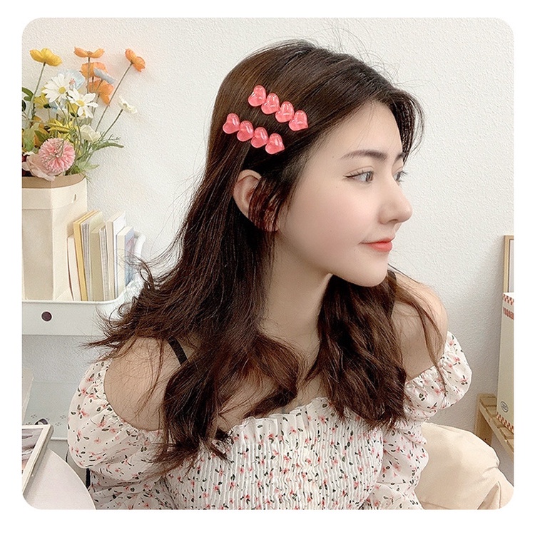 Kẹp Tóc Mái Hình Trái Tim Màu Hồng Dễ Thương Phong Cách Hàn Quốc Cho Nữ