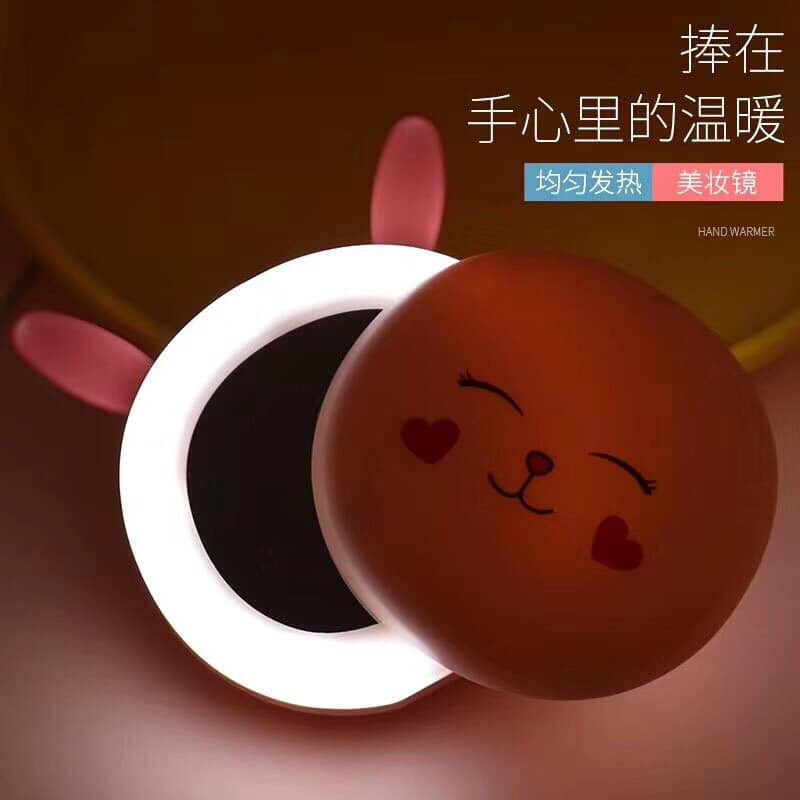 Gương để bàn mini cầm tay di động đèn led tích hợp sưởi ấm tay MiibooShi SC585