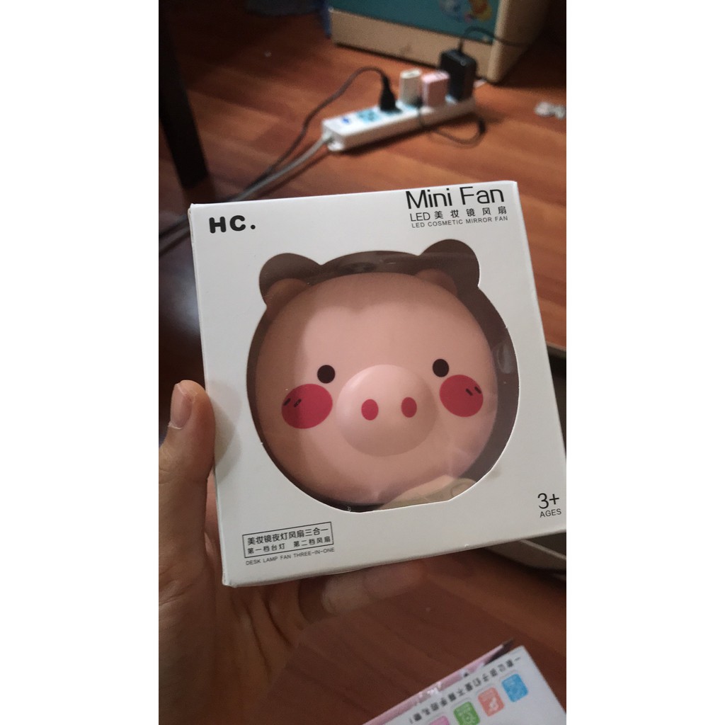 [1 Đổi 1 - Freeship]Quạt mini cầm tay hình con heo đa năng 3 trong 1 có đèn led có gương cực dễ thương | BigBuy360 - bigbuy360.vn