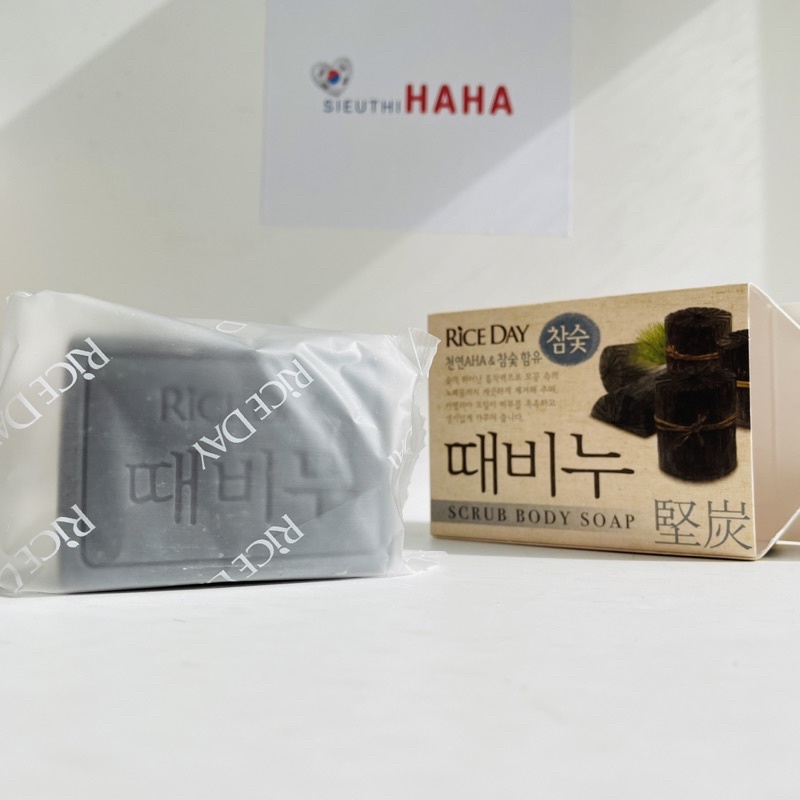 Xà phòng than tre tẩy da chết hàn quốc RICE DAY CHARCOAL SCRUB BODY SOAP 100g