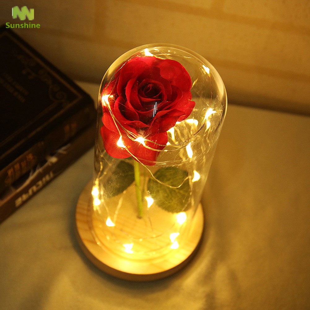 ♥♣♥ Artificial Rose Flowers Ornaments LED Lights in Glass Dome Home Christmas Decoration Gifts