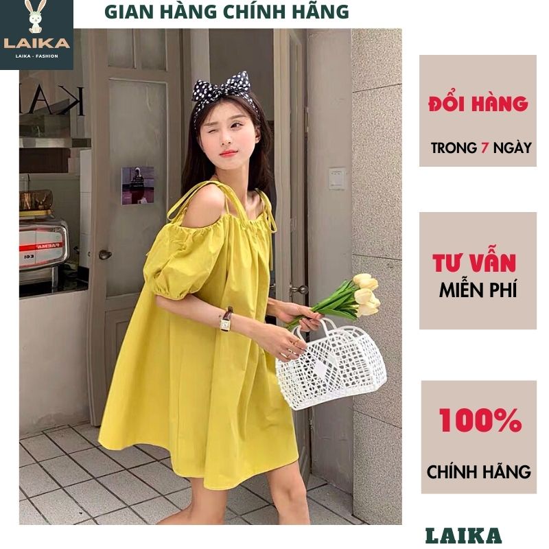 Váy babydoll nữ 2 dây trễ vai tay bồng dễ thương- Đầm maxi nữ đi biển màu xanh cốm basic ULAZANG hàn quốc - LAIKA